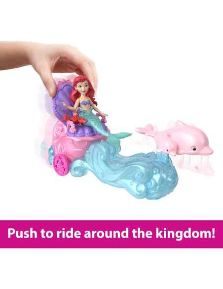 Muñeca Sirena Ariel Mattel con Carro Rodante y Sebastián 8.89 cm