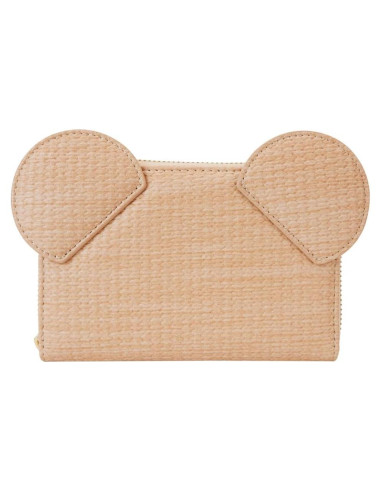 Billetera Loungefly Disney Mickey con cremallera de paja