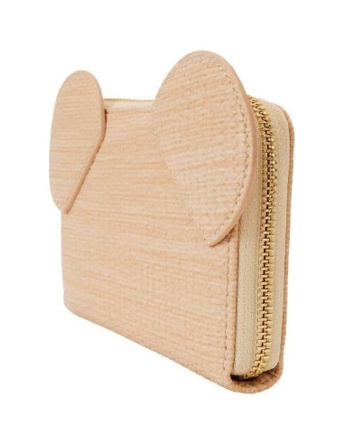 Billetera Loungefly Disney Mickey con cremallera de paja
