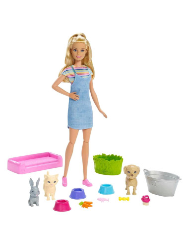 Barbie Juego 'n Lavar Mascotas con 3 Animales y Accesorios