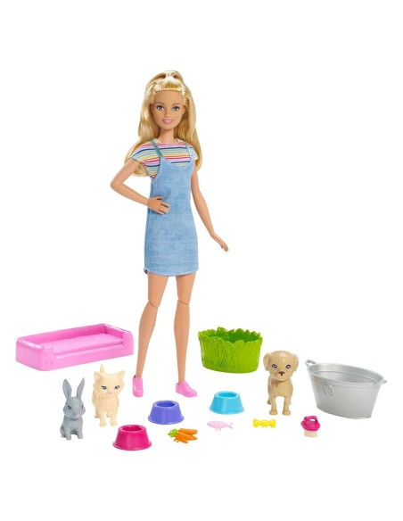 Barbie Juego 'n Lavar Mascotas con 3 Animales y Accesorios