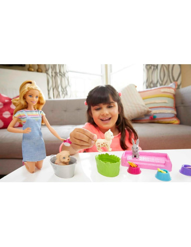 Barbie Juego 'n Lavar Mascotas con 3 Animales y Accesorios