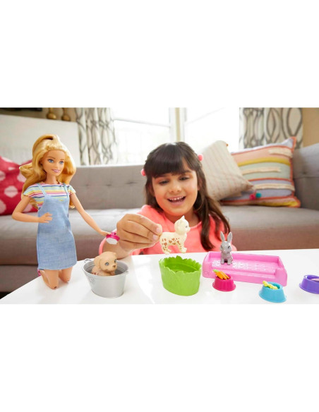 Barbie Juego 'n Lavar Mascotas con 3 Animales y Accesorios