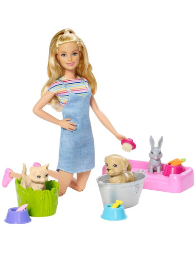 Barbie Juego 'n Lavar Mascotas con 3 Animales y Accesorios