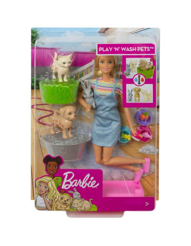 Barbie Juego 'n Lavar Mascotas con 3 Animales y Accesorios