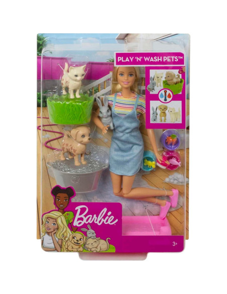 Barbie Juego 'n Lavar Mascotas con 3 Animales y Accesorios
