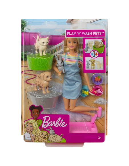 Barbie Juego 'n Lavar Mascotas con 3 Animales y Accesorios