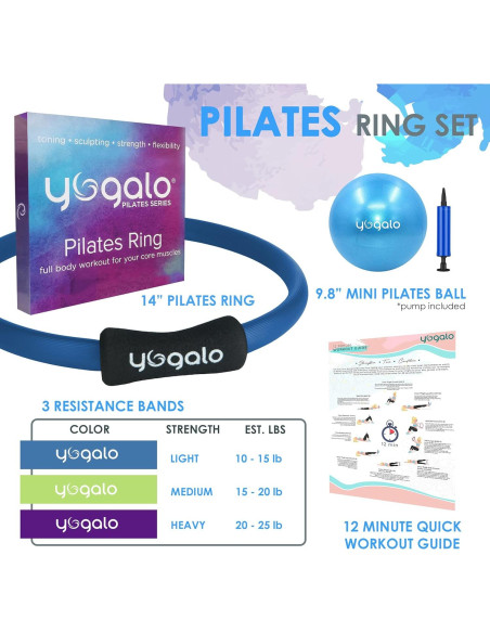 Conjunto de Pilates Yogalo: Anillo 35cm, Pelota 25cm, 3 Bandas Conjunto de Pilates Yogalo: Anillo 35cm, Pelota 25cm, 3 Bandas