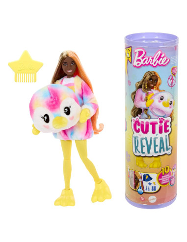 Muñeca Barbie Cutie Reveal Pingüino Tie-Dye con 10 Sorpresas