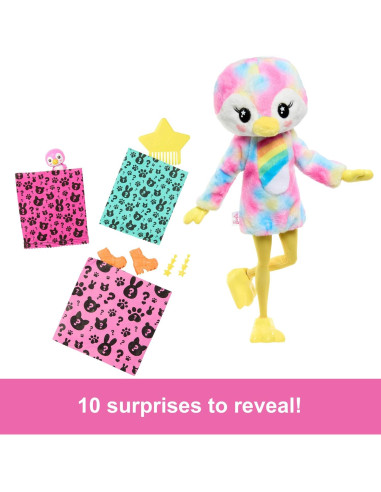 Muñeca Barbie Cutie Reveal Pingüino Tie-Dye con 10 Sorpresas