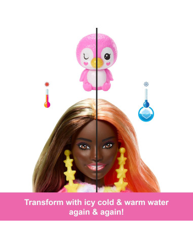 Muñeca Barbie Cutie Reveal Pingüino Tie-Dye con 10 Sorpresas