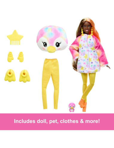 Muñeca Barbie Cutie Reveal Pingüino Tie-Dye con 10 Sorpresas
