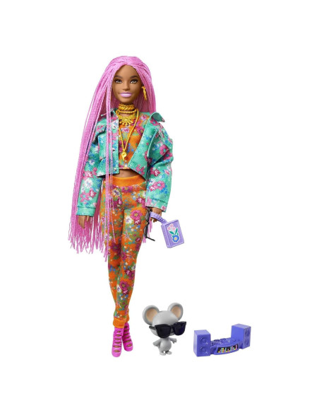 Muñeca Barbie Extra con trenzas rosas y accesorios - Mattel
