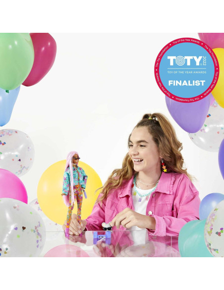 Muñeca Barbie Extra con trenzas rosas y accesorios - Mattel