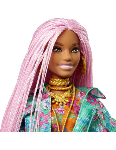 Muñeca Barbie Extra con trenzas rosas y accesorios - Mattel