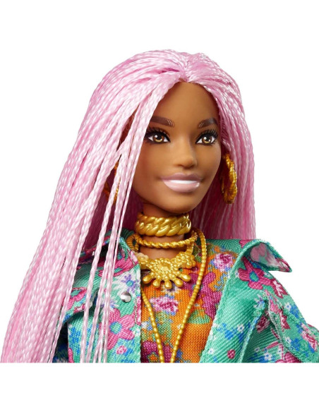 Muñeca Barbie Extra con trenzas rosas y accesorios - Mattel