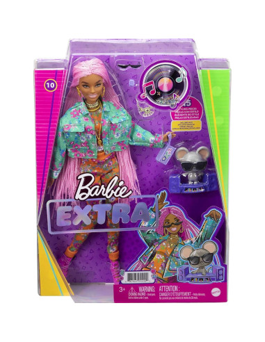 Muñeca Barbie Extra con trenzas rosas y accesorios - Mattel