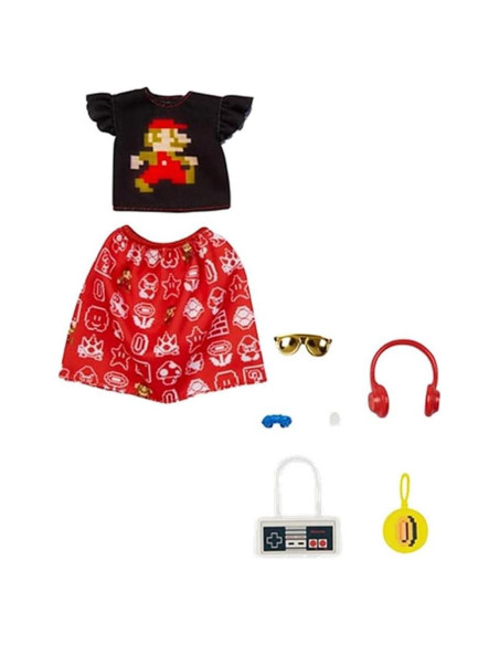 Paquete de Ropa de Moda Barbie Super Mario con 6 Accesorios