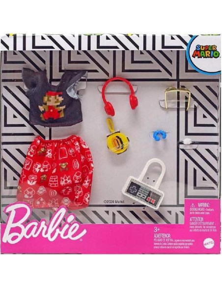 Paquete de Ropa de Moda Barbie Super Mario con 6 Accesorios