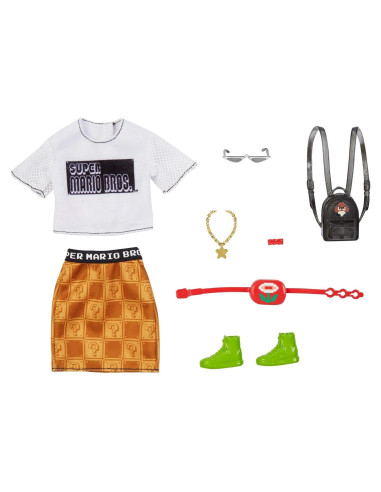 Paquete de Ropa de Moda Barbie Super Mario con 6 Accesorios