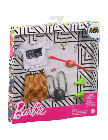 Paquete de Ropa de Moda Barbie Super Mario con 6 Accesorios