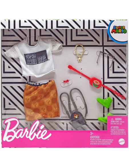 Paquete de Ropa de Moda Barbie Super Mario con 6 Accesorios