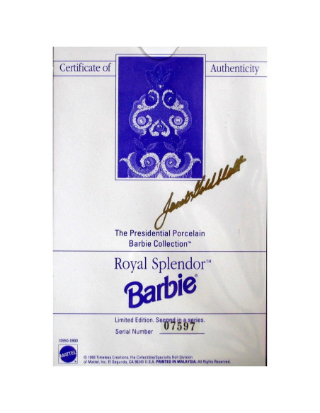 Muñeca Barbie Esplendor Real de Porcelana 1993 Edición Limitada