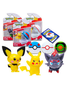 Conjunto de Figuras Pokemon Clip 'N' Go - Pikachu, Zorua, Pichu
