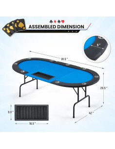 Mesa de Póker ECOTOUGE Ovalada 119x119 cm Azul con Soporte 2