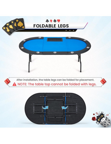 Mesa de Póker ECOTOUGE Ovalada 119x119 cm Azul con Soporte