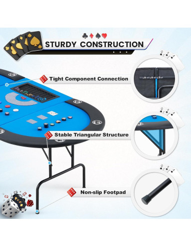 Mesa de Póker ECOTOUGE Ovalada 119x119 cm Azul con Soporte
