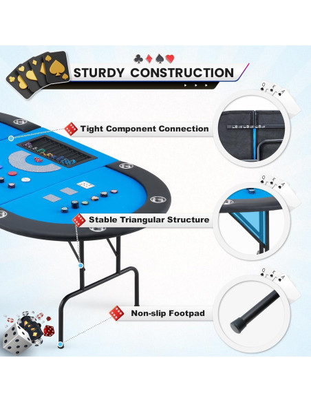Mesa de Póker ECOTOUGE Ovalada 119x119 cm Azul con Soporte