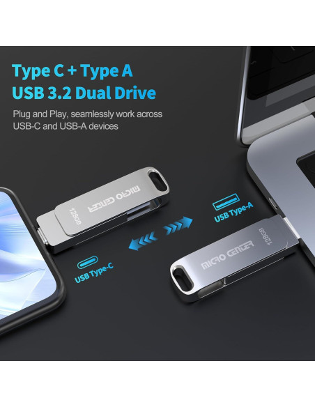 Micro Center 128GB USB 3.2 Doble Tipo-C y Tipo-A 200MB/s