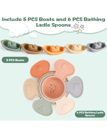 Juguetes de baño KODGEUSM 11 piezas barcos y cucharas