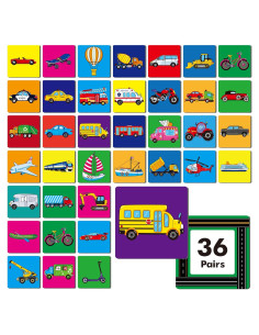 Juego de Memoria Vehículos Hebayy 72 Tarjetas Educativas
