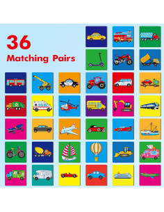 Juego de Memoria Vehículos Hebayy 72 Tarjetas Educativas 2