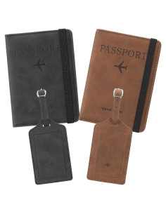 Set de 2 Fundas de Pasaporte y Etiquetas de Equipaje RFID