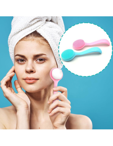 2 Cepillos Limpiadores Faciales de Silicona Isslly - Azul y Rosa