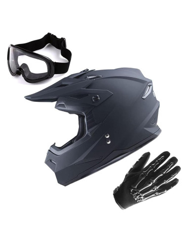 Casco 1Storm HF801 Negro Mate + Gafas y Guantes MX