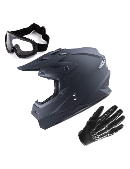 Casco 1Storm HF801 Negro Mate + Gafas y Guantes MX