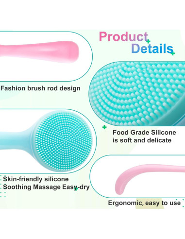 2 Cepillos Limpiadores Faciales de Silicona Isslly - Azul y Rosa