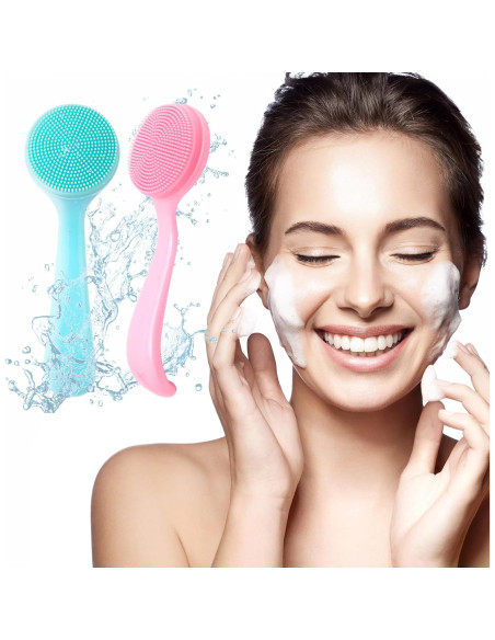 2 Cepillos Limpiadores Faciales de Silicona Isslly - Azul y Rosa