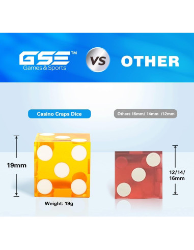 Dados de Casino GSE Amarillo 25 Piezas 19 mm Alta Precisión