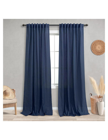 Cortinas KOUFALL Azul Marino 52x213 cm Pack de 2 Lino