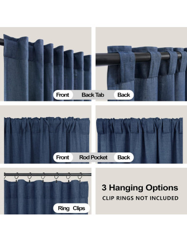 Cortinas KOUFALL Azul Marino 52x213 cm Pack de 2 Lino