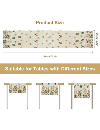 Camino de mesa mariposa rosa vintage 33x274 cm