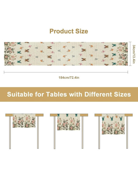 Camino de mesa mariposa rosa vintage 33x274 cm