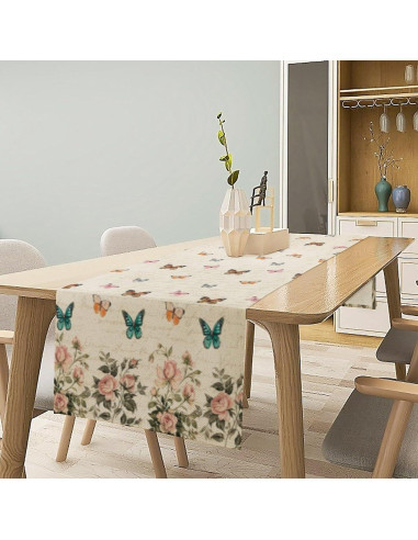 Camino de mesa mariposa rosa vintage 33x274 cm