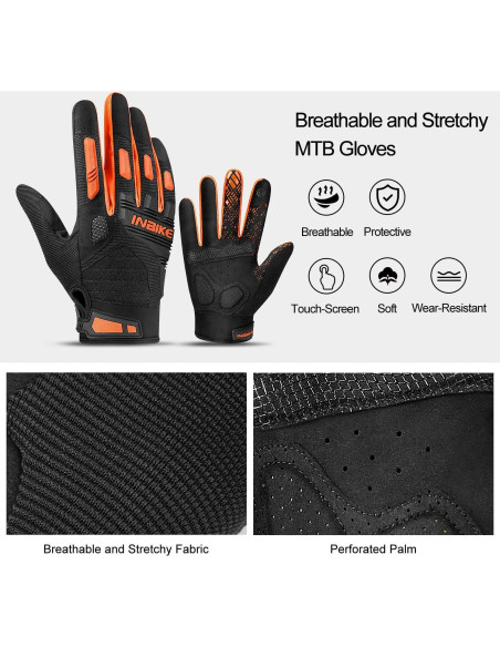 Guantes de Montaña INBIKE X-Large Naranja Táctiles y Antichoque