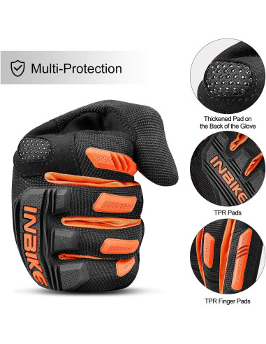 Guantes de Montaña INBIKE X-Large Naranja Táctiles y Antichoque